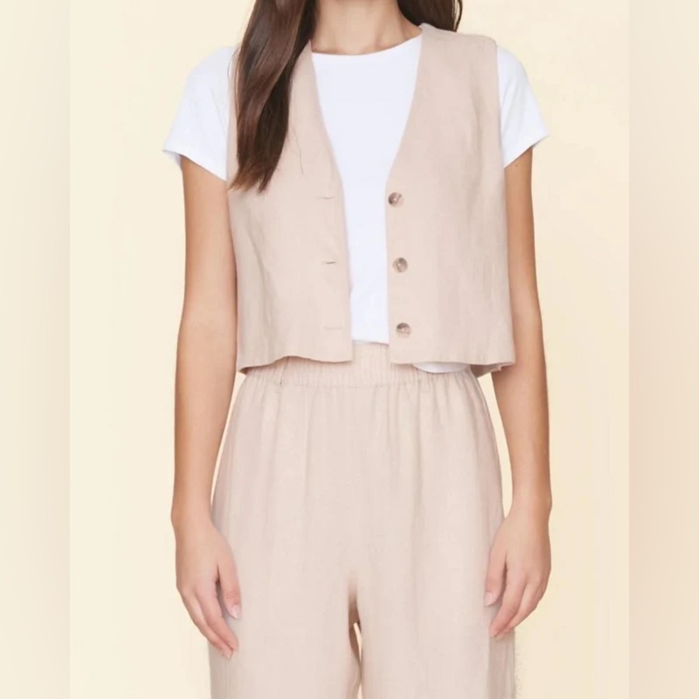Xirena Vida Vest In Sugarcane Size Xl Linen Front Button Blush Pink Nwt